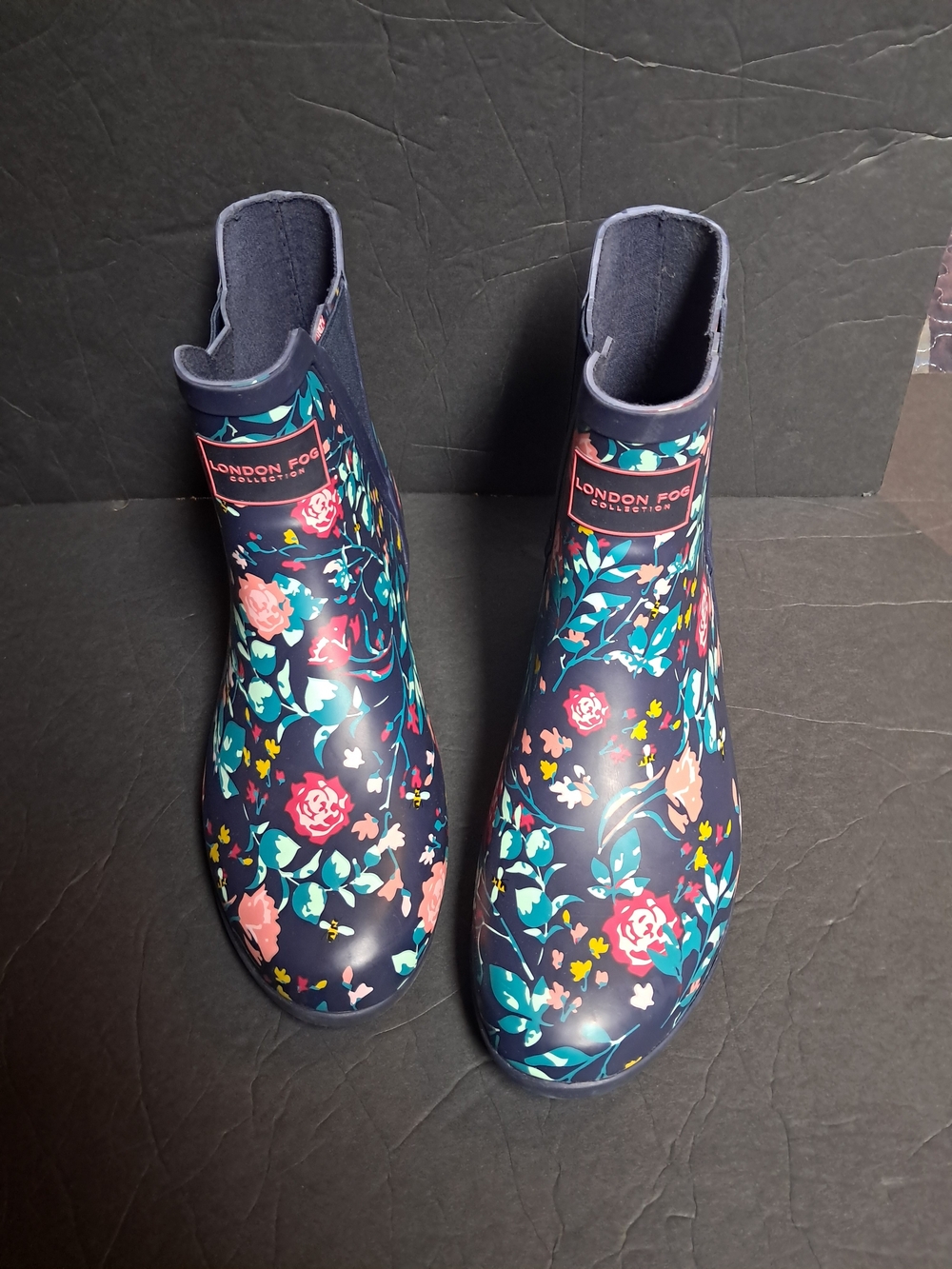 London Fog Navy Floral Waterproof Ankle Rain Boots